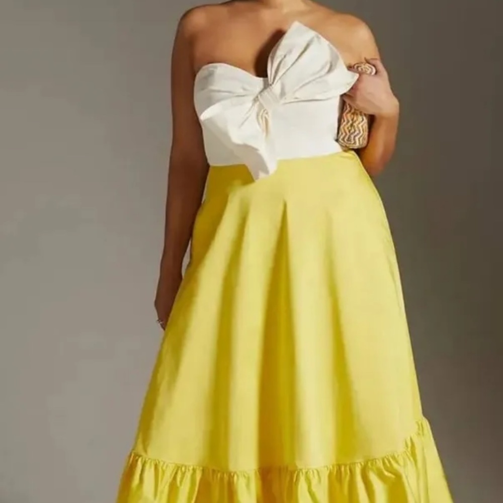 Anthropologie Hutch Bow-Tie Maxi Dress Size 12  Yellow and White